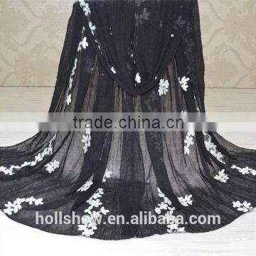 Beautiful Flower Leaf Embroideried Muslim Women Head Scarf Cotton Hijab