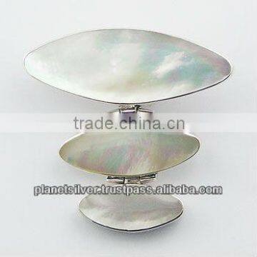 Mother Of Pearl Triple Marquise Shaped Pendant Sterling Silver