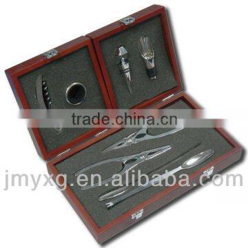 Hot selling wooden box wine opener set for bar,wine accessory