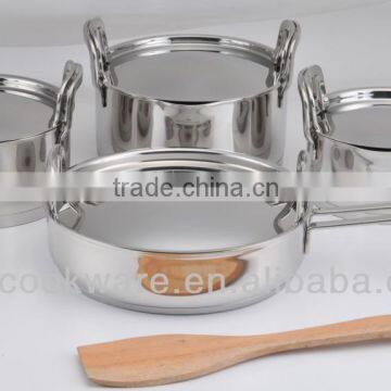 Stainless Steel Fry Pan Casserole Cookware Set with Wooden Ladle