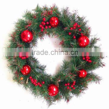 High quality customized natural Christmas tree wreath with red balls