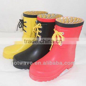 high quality cheap colorful lace up kid rubber boots