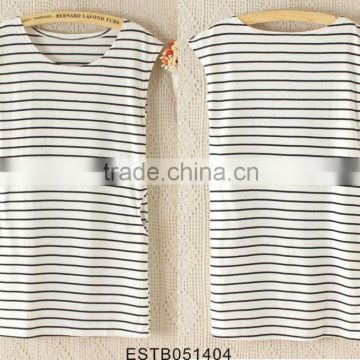 Ladies 100% cotton striped sleeveless t-shirt