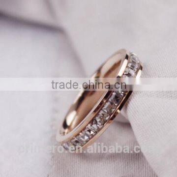 Super Flash Titanium Steel 18k Rose Gold Plated Full Paved AAA CZ Diamond Stone Ring photo-2