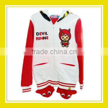 2016 Popular Products Bros Devil Baby Rinne with Tail Back Women Long Sleeve White Red Zippered Hoodie