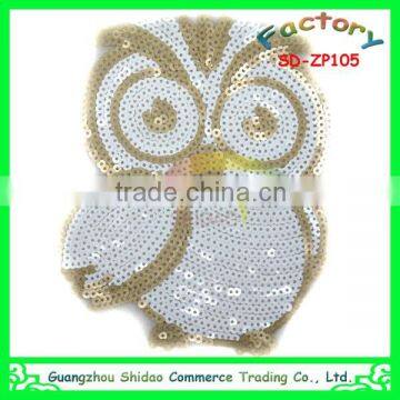 Owl design embroidery sequin custom embroidery patch sequin patch for garment