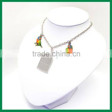 Pair of Bird Pendant with Cage Charrm Necklace