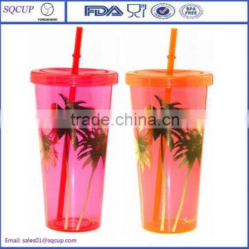 New Style single wall tumbler plastic arcylic straw coffee mug with logo printing