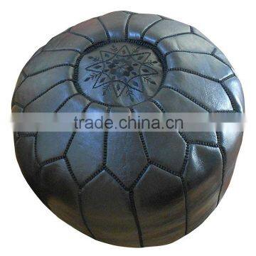 Black Moroccan Leather Pouf