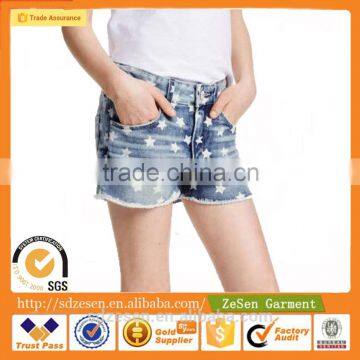 Custom Kids Apparel Stars Printed Patterned Denim Shorts For Girls