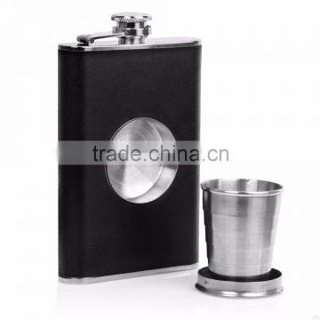 Classical Shot Flask Set (8oz) - Including a Built-in 2oz Collapsible Shot Glass