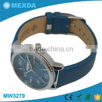 High Quality Leather Band Blue Strap Case Stainless Steel Wristwatch photo-4