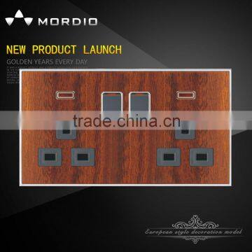 2016 Newest British Standard double 13a switched socket W/N wooden color