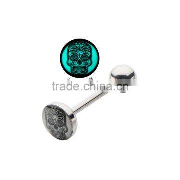 Glow In the Dark Sugar Skull Logo Tongue Barbell.