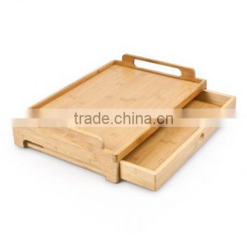 New design home kitchen Square Bamboo Serving Tray with handle hot sale food serving tray with drawer