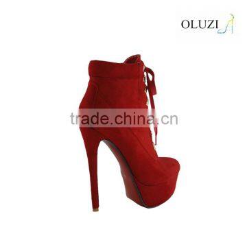 OlzB04 Round Toe Platteau Lace up 14 cm High Heel Suede Leather Red Outsole Ankle Boots Quality Choice Most Popular photo-4