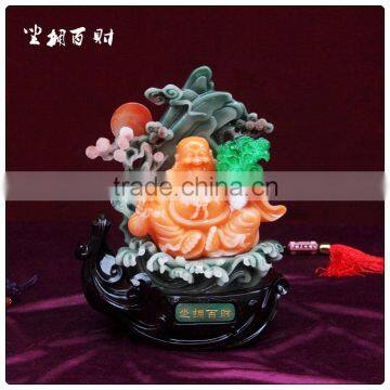 Chinese Lucky buddha for home decoration , jade color resin satue for promotion