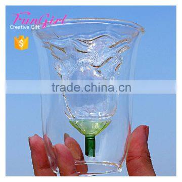 Unique Design Rose Shape Glassware Custom Fancy Double Wall Gass Cup