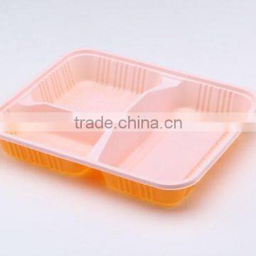 orange white base 3 compartment disposable plastic lunch box