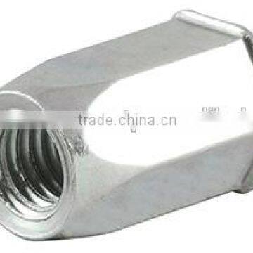Open or closed end blind rivet nut, continuous hexagonal shaft, with dome- or small countersunk head in steel