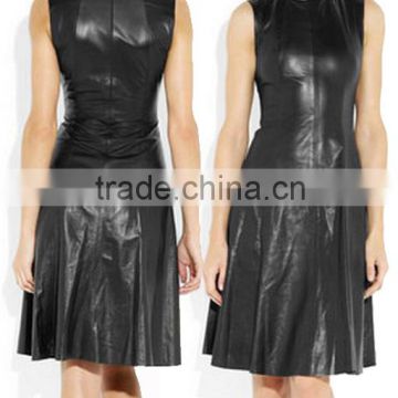 Fashion Women Black Bandage Dress Ladies' PU Dress Leather Short Sleeve Sexy Party Bodycon Women's O Neck Clubwear Midi Dress