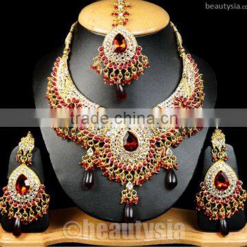 Excellent Sari Necklace Gold Tone F18 Maroon Feryna Jewellery