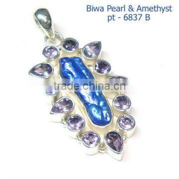 Natural pearl sterling silver amethyst 925 silver pendant