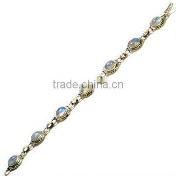 925 Sterling Silver Rainbow Moonstone Semi Precious Gemstone Bracelet