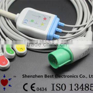 Nihonhohden 3 Lead ECG Cable and Leadwires compatible wtih BC-753V machines