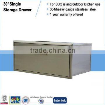 Outdoor grill flush mounted single drawer stainless
