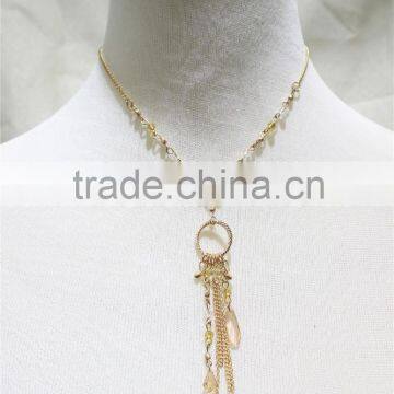 Newest Gold Peach Clear Seed Bead Pendant Hanging 5 Different Chain Triple Necklace2016 Fashion Style Wholesale