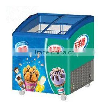 Double door curved glass chest freezer for ice cream