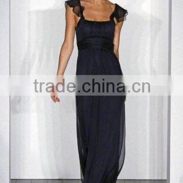 2012 cap sleeves handmade pleated chiffon floor length bridesmaid dress