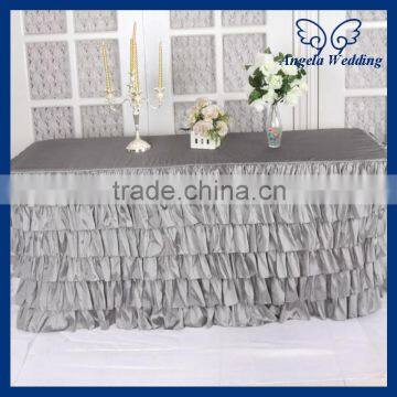 SK001C New 2015 elegant polyester ruffled steps in bridal grey table skirts