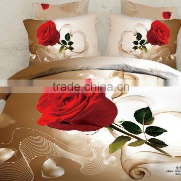 100% Cotton 3d Goldren Rose Reactive Print Bedding Sets Sheet Pillowcases Sets Bedding Duvets Covers Sets (Full, 4