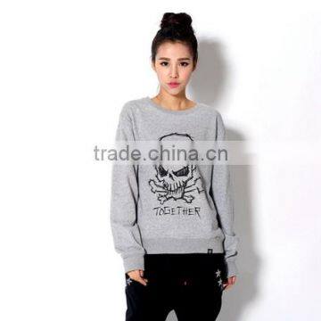 China suppliers manufacture high quality pullover printed skull women crew neck sweatshirt