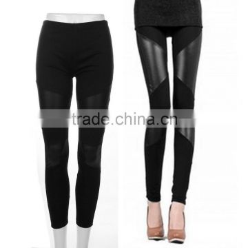 Cotton Personalized Cross Straps PU Leather Leggings Pants Stitching Black