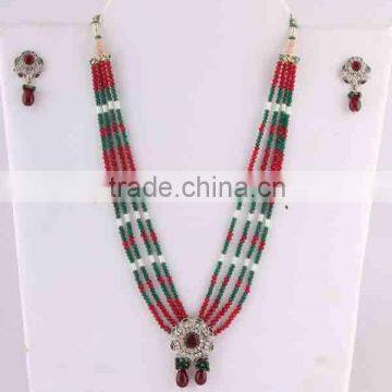 Jaipur manufactured multi color beads studded necklace set fashion party wear wedding Jewellery. Brass metal.