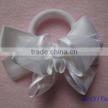 2014 Hot Sale White Organza Ribbon Bow With Elastic Loop