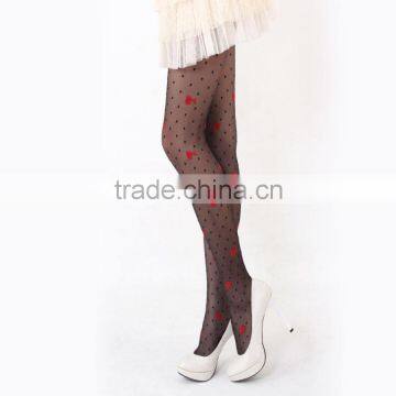 Lovely Black Dots With Jacquard Red Flower Sheer Tights