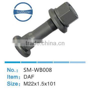 High strenth alloy wheel bolt with nut M22*1.5*101 for DAF