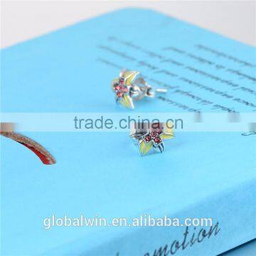 Custom Wholesale Enamel Latest New Design Artificial Lily Flower Silver Fashion Jewelry Earrings