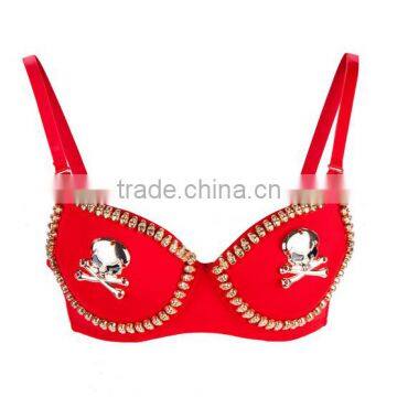 Nightclub Punk Rave Red Cotton Gold Stud Rivet Spike /Wings Super Push Up Bra Woman Sexy Bralette Brassiere Top Brasier Mujer