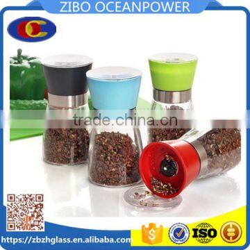 glass spice jar Glass pepper grinder/pepper mill with plastic lid