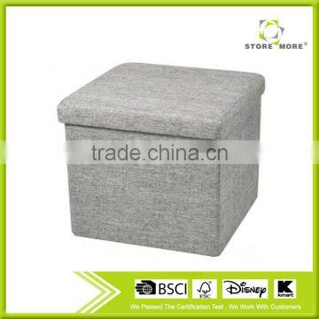 Collapsible Storage Ottoman Cube Foot Rest Stool Comfy Linen-like Fabric Lift Off Top photo-2