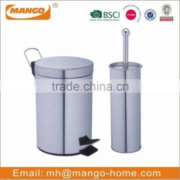 Traditional Stainless Steel Waste Bin and Toilet Brush Holder