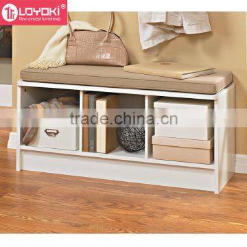 3-Cube Storage Bench With Cushion Seat MDF Wood Shoe Organizer Shoe Rack Home Entryway Storage Bench photo-3