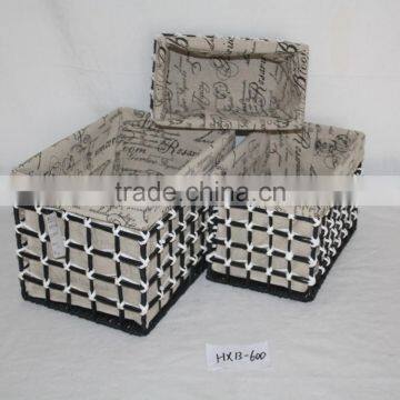 HX13-600 White Black Paper String Mixed Woven hollow out Design Storage Basket