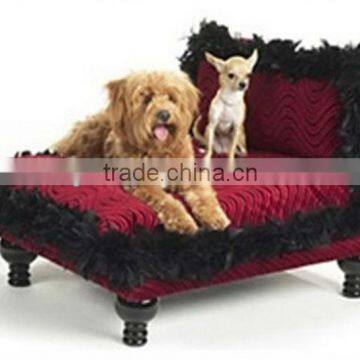 Luxury Red Pet Bed/The Chaise Bed Collection Celebrity Furniture/Beautiful Turkey Feather Trim Dog Bed-BG800003