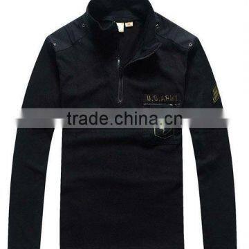Men's 65% Polyester 35% Cotton With Logo Patch Zipper Collar and Pocket Military Polar Fleece Jacket photo-4